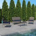 Flash Furniture 4 Piece Gray Patio Set with Navy Cushions JJ-S312-GYNV-GG